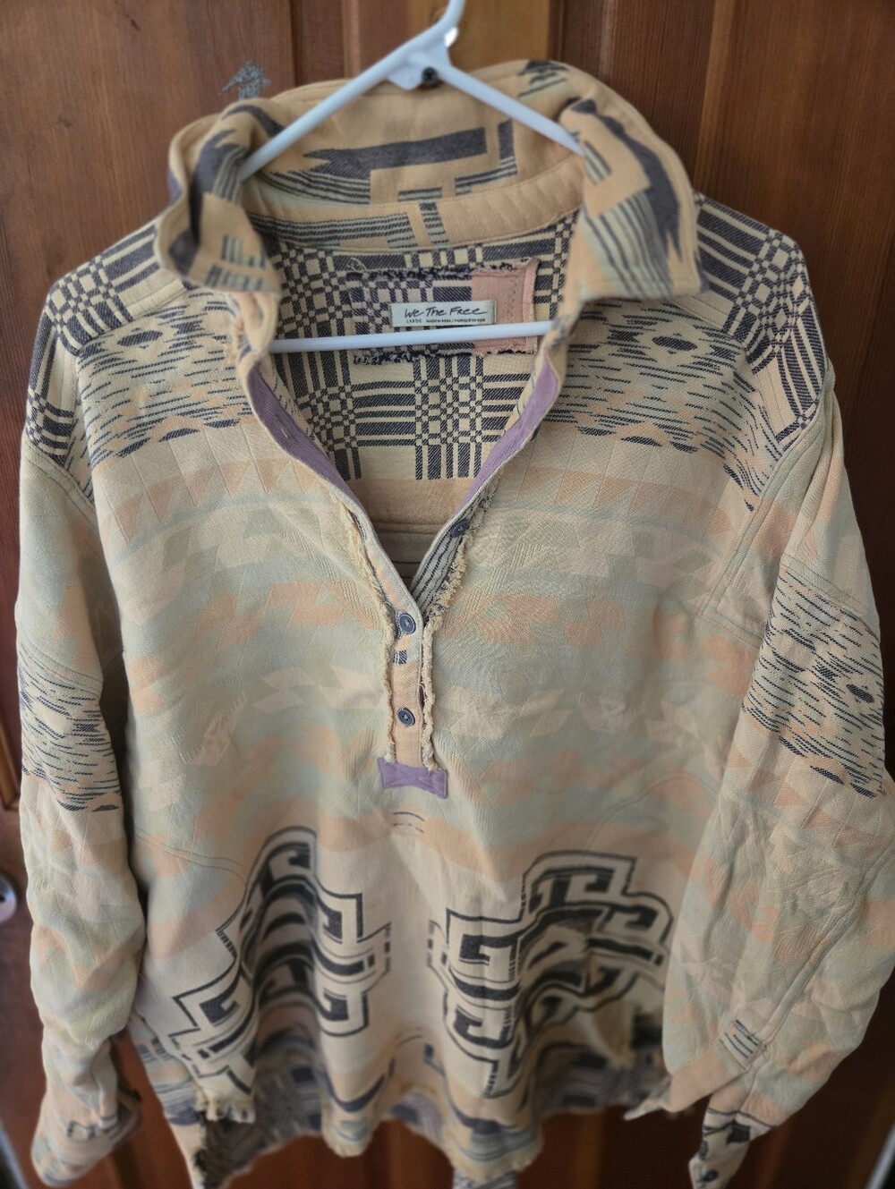 We The Free Beige & Black Aztec-Inspired Pullover Hoodie - Picture 9 of 9